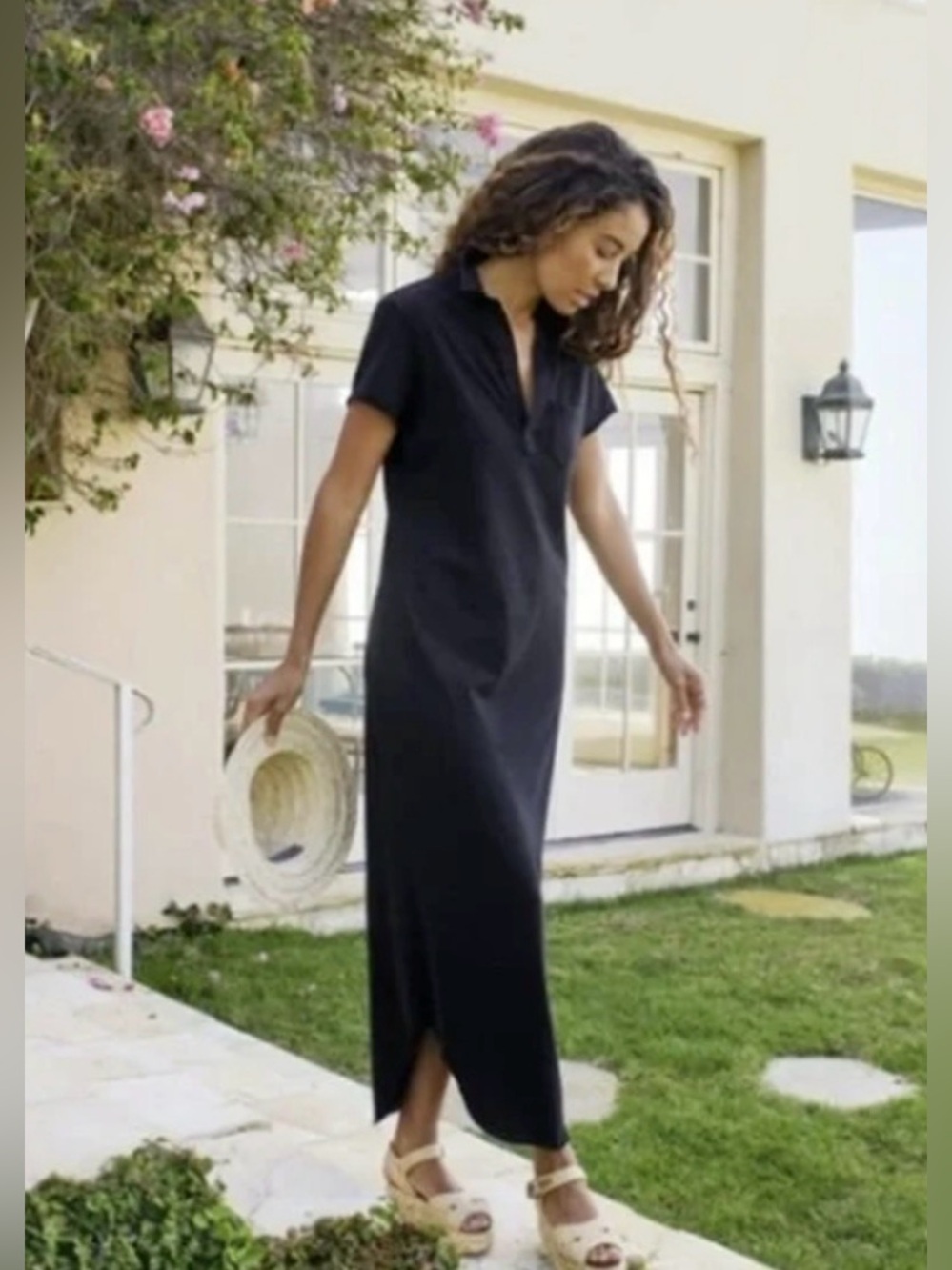 Frank & Eileen Emma Popover Henley Maxi Dress Medium Black Cotton minimalist - Picture 2 of 6